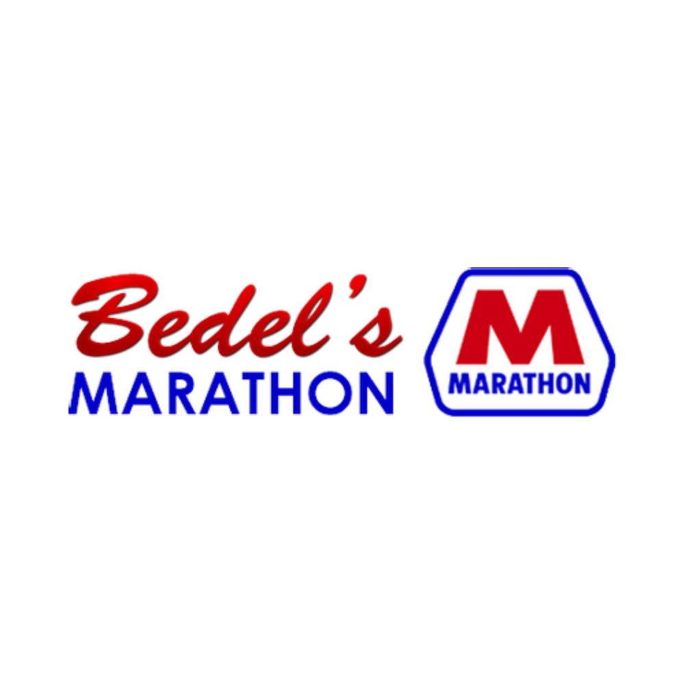 Bedel's Marathon logo, local event on Batesville Main Street promoting community running races and festivities, colorful promotional graphic for Batesville Main Street events.