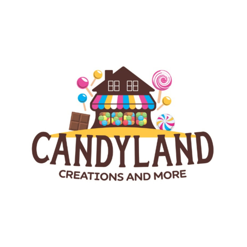 Colorful candy shop illustration with sweets and candies, representing Batesville Main Street's Candyland themed events and local businesses.
