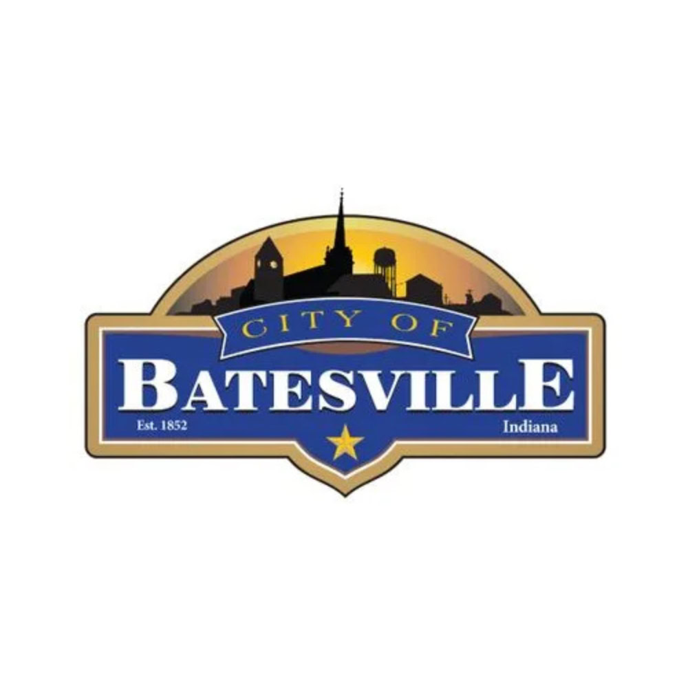 Vibrant logo of Batesville Indiana featuring downtown silhouettes, historic architecture, and city branding, symbolizing the charm and community spirit of Batesville Main Street.