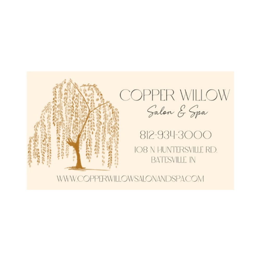 Aesthetic business card for Copper Willow Salon & Spa in Batesville showcasing elegant design and contact information.