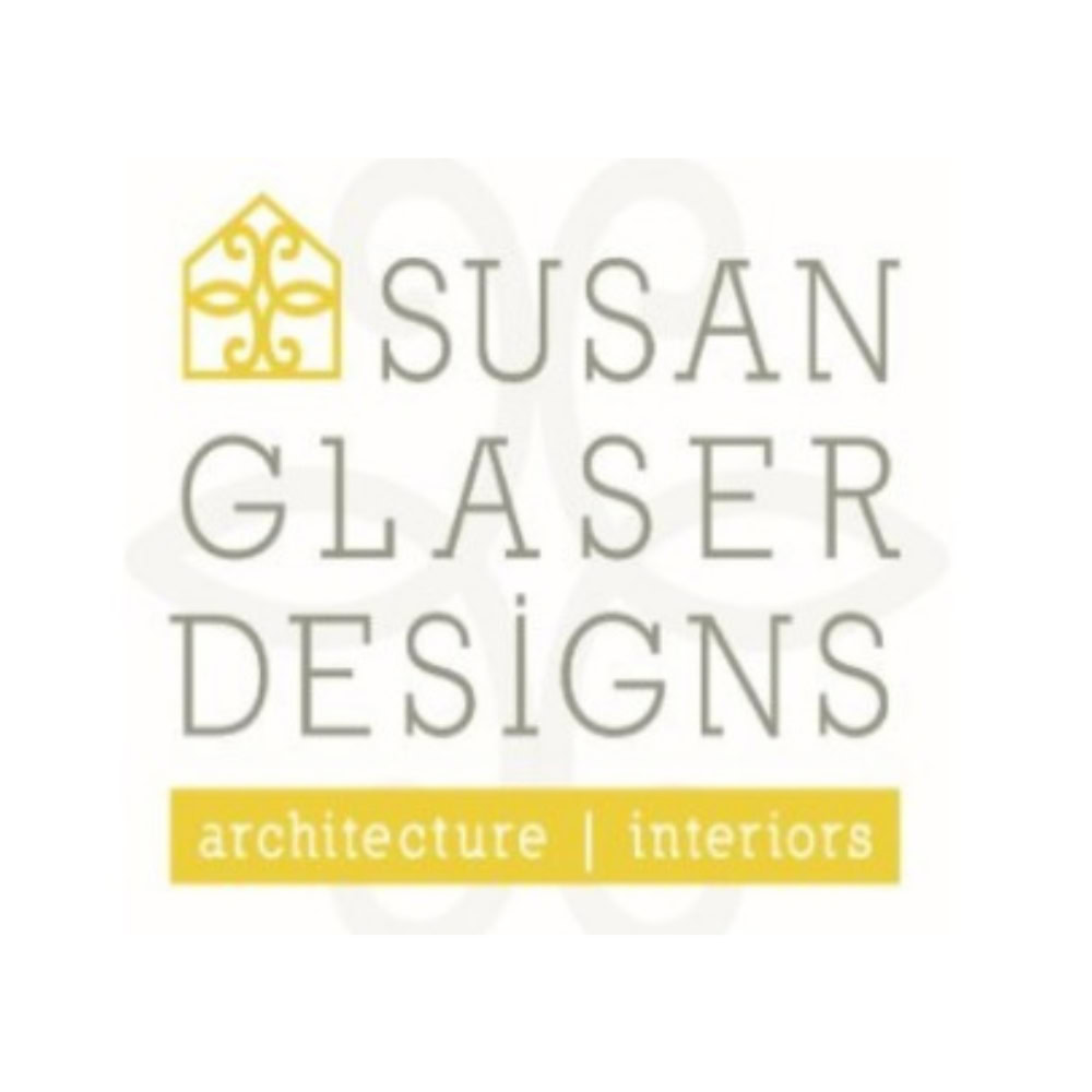 Sophisticated logo for Susan Glaser Designs, specializing in architecture and interior design services, incorporating elegant typography and a geometric gold emblem.