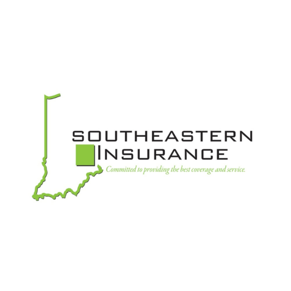 Southeastern Insurance logo with green outline of Indiana state and slogan, emphasizing local insurance services and dependable coverage.