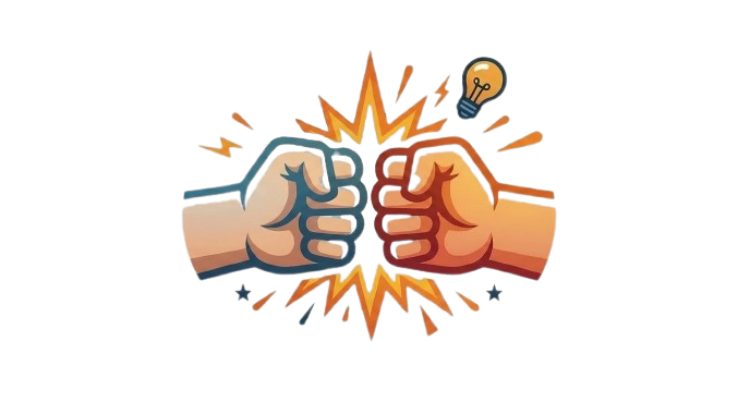 Two fists bumping in a friendly gesture with a lightbulb icon, symbolizing collaboration and new ideas during Batesville Main Street event.